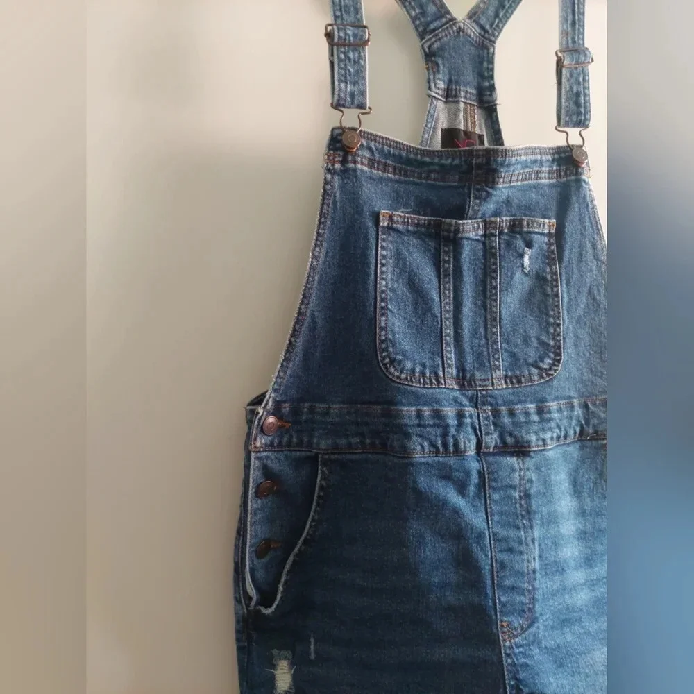 No Boundaries XL Shortalls euc Cuffed Medium wash elastic waistband 15-17